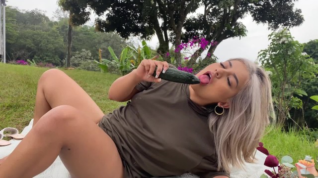 Squirting a huge cucumber on a picnic day! Naty delgado Spanish Latina Porn